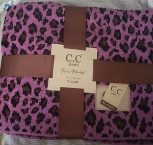 C.C Pink and Black Leopard Baby Blanket New With Tags